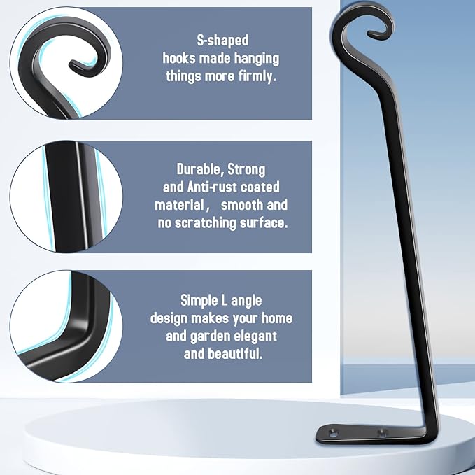FEED GARDEN 15 Inch 2 Pack Hand-Forged Hanging Plant Bracket Heavy Duty Metal