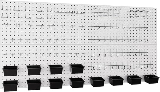 INCLY 158PCS Metal Pegboard Wall Organizer, 48x24 Inch White Pegboard Panels