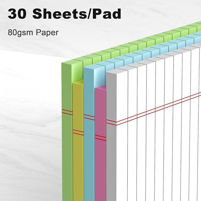 5pcs Small Note Pads 5x8 Notebook College Ruled Legal Pads Color Notepads 5 Pack Study Back Writing Pads 5 x 8 Perforated Narrow Ruled Pads of Paper for School & Office Supplies 30 Sheets/Pack