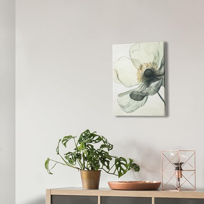 Sage Green Wall Art, flower pictures wall decor, Minimalist Modern Gold Green