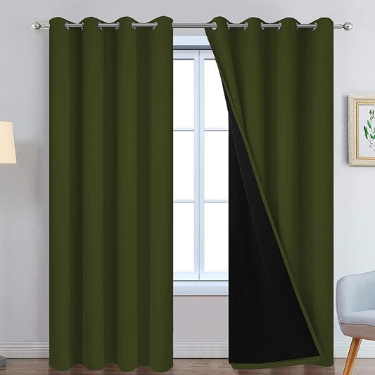 Yakamok Green 100% Blackout Curtains, Total Blackout Lined Curtain Panels