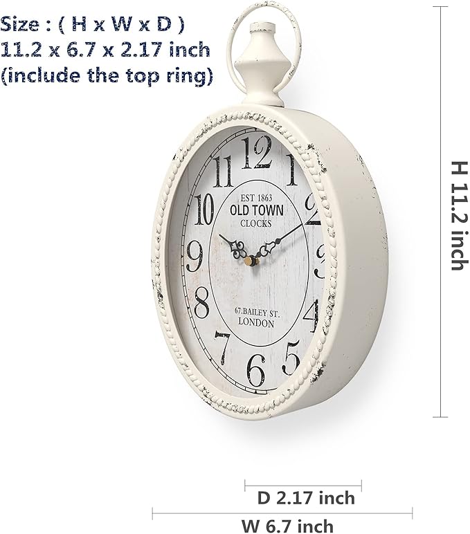 Menterry Small Retro Oval Wall Clock, Antique Old Design, Battery Operated