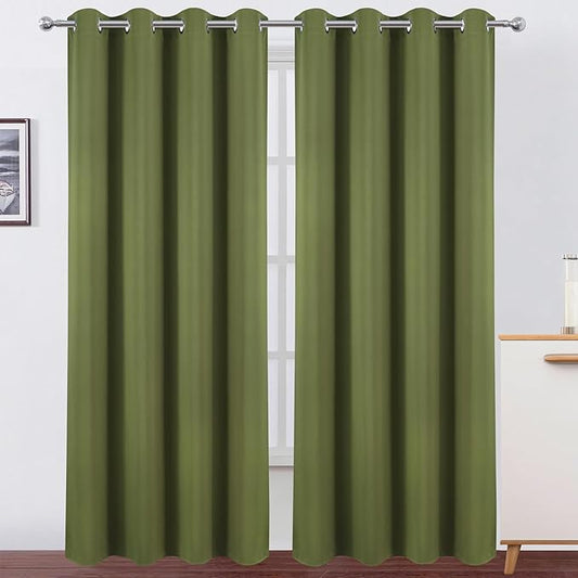 LEMOMO Blackout Curtains 52 x 120 Inch Long Olive Green Curtains Set of 2