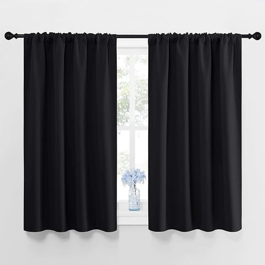 NICETOWN Black Blackout Curtains and Drapes 48 inches Long, Privacy RV Draperies