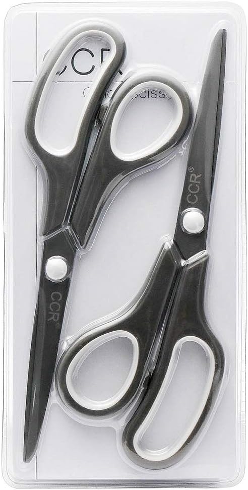 CCR Scissors 8 Inch Soft Comfort-Grip Handles Sharp Titanium Blades, 2-Pack