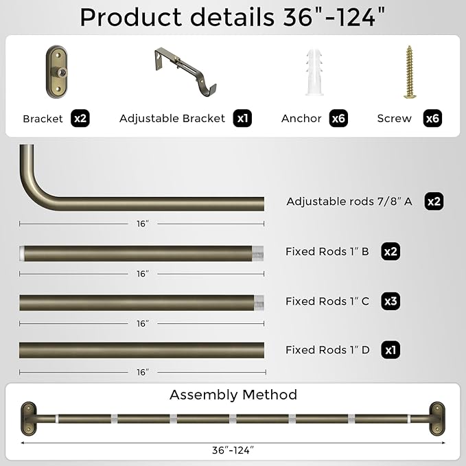 Curtain Rods 36-120 Inch, Antique Bronze Wrap Around Blackout Curtain Rods