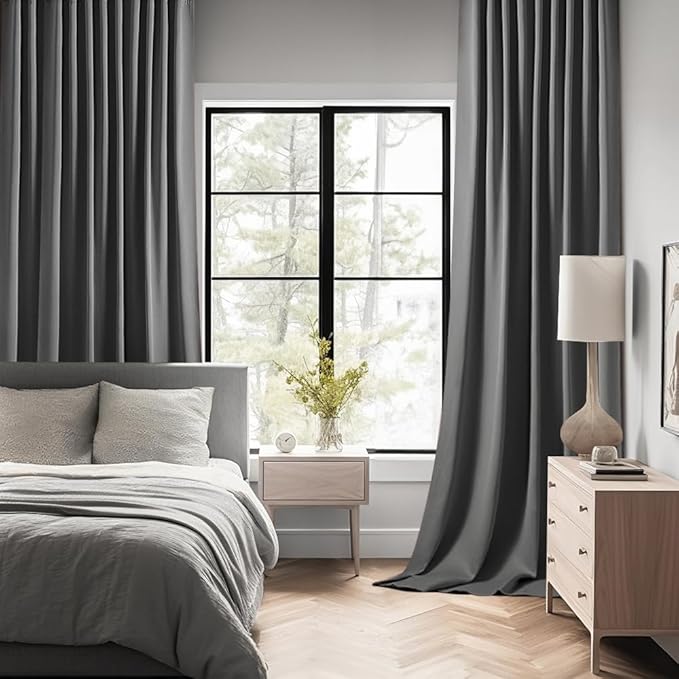 MIULEE Grey Back Tab Blackout Curtains 72 Inch Length 2 Panels Set