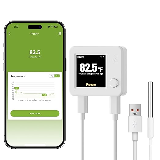 MOCREO WiFi Refrigerator Thermometer with Freezer Alarm, Digital Temperature Sensor with App & Email Alert, 2 Years Free Data Export, Remote Monitor for Fridge, Fish Tank