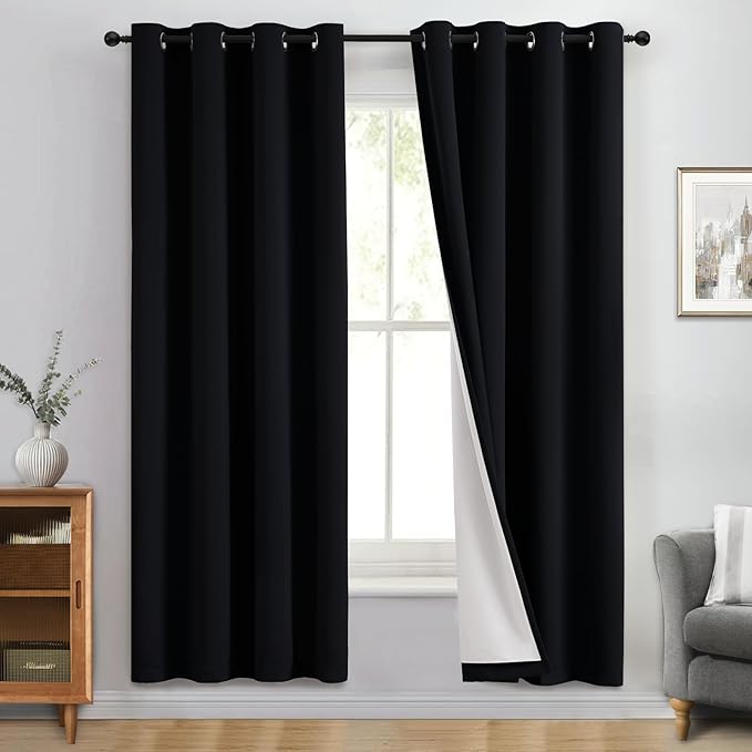 Yakamok 100% Blackout Curtain Panels 72 inches Cold and Light Blocking Drapes