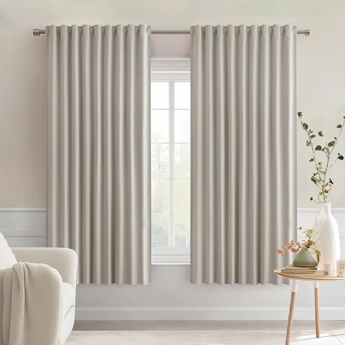 MIULEE Natural Back Tab Blackout Curtains 63 Inch Length 2 Panels Set