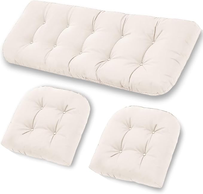 Patio Furniture Cushions Outdoor, Waterproof Wicker Chair Cushions Set of 3, 1 Loveseat & 2 Seat Pads, Thick Outdoor Replacement Cushions for Porch Lawn Bench Couch Sofa Swing, Beige