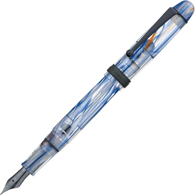 Asvine V126 Vacuum Filling Fountain Pen Extra Fine Nib, Blue Swirl Acrylic, Large-Capacity with Gift Case