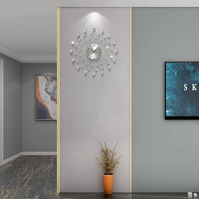 Large Metal Decorative Wall Clocks Silent Non-Ticking, Bling Shining Modern Art