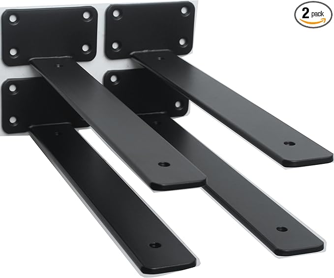 2 Pack - 11 inch Black Hidden L Shelf Bracket Iron Floating Shelf Brackets
