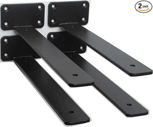 2 Pack - 11 inch Black Hidden L Shelf Bracket Iron Floating Shelf Brackets