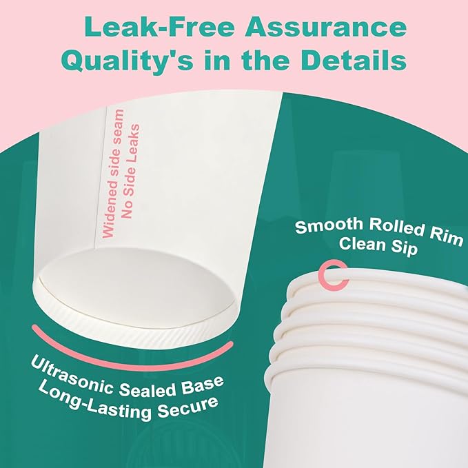 Coolcap 8 oz 1000 Pack Disposable Coffee Cups, Bulk White Disposable Paper Cups, Coffee Cups for Hot Tea, Chocolate and Cold Drinks