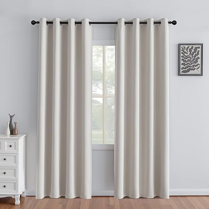 IGEMAEVE Greyish White Curtains 84 Inch Length 2 Panels Set, Light Filtering