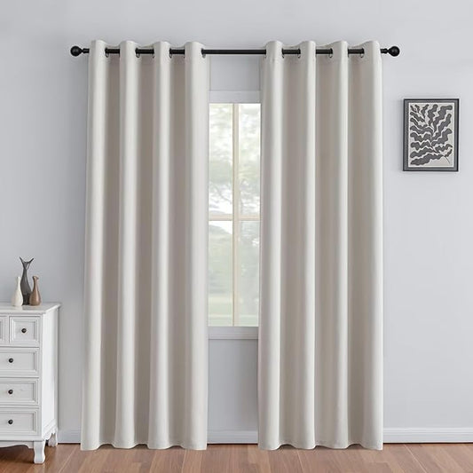 IGEMAEVE Greyish White Curtains 84 Inch Length 2 Panels Set, Light Filtering