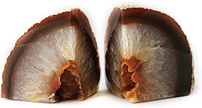 JIC Gem Natural Decorative Agate Book Ends Geode Bookends Stone Bookends for Shelves Book Ends to Hold Books Heavy Duty with Rubber Bumpers for Décor Small Size(1 Pair, 2-3 LBS)