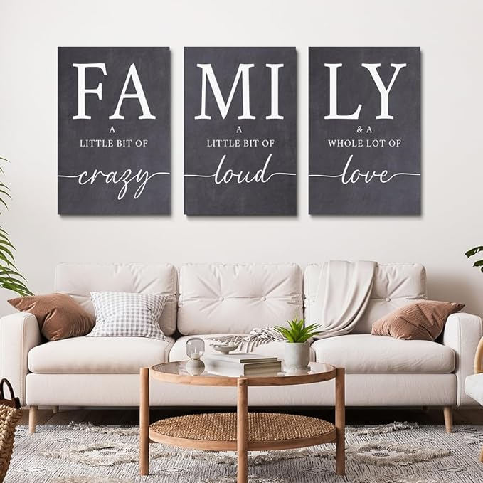 GUBIYU Gray Family Wall Art Set of 3 20"X28" Modern Farmhouse Decor