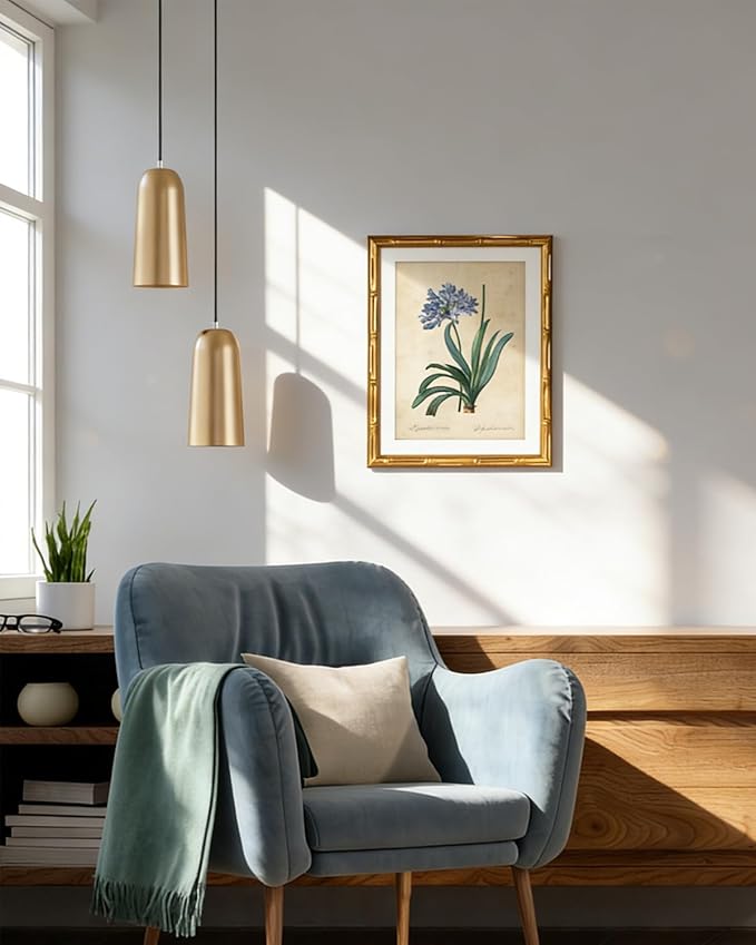 InSimSea Gold Bamboo Framed Canvas Wall Art, Retro African Lily Botanical Prints