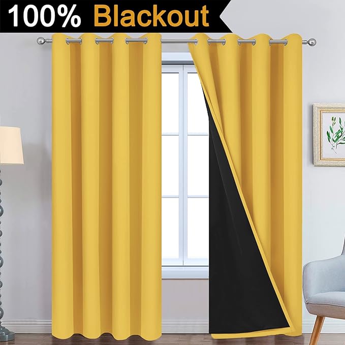 Yakamok 100% Blackout Curtains Energy Saving Thermal Insulated 2 Thick Layers
