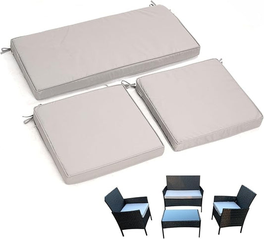 3-Pack Outdoor Patio Furniture Replacement Cushions SetâHigh-Elastic Sponge Cushions Fit 4-Piece Wicker Rattan Sofa, Loveseat & Chairs, 36x18x2 & 18x18x2, Waterproof, Fade-Resistant (Light gray)