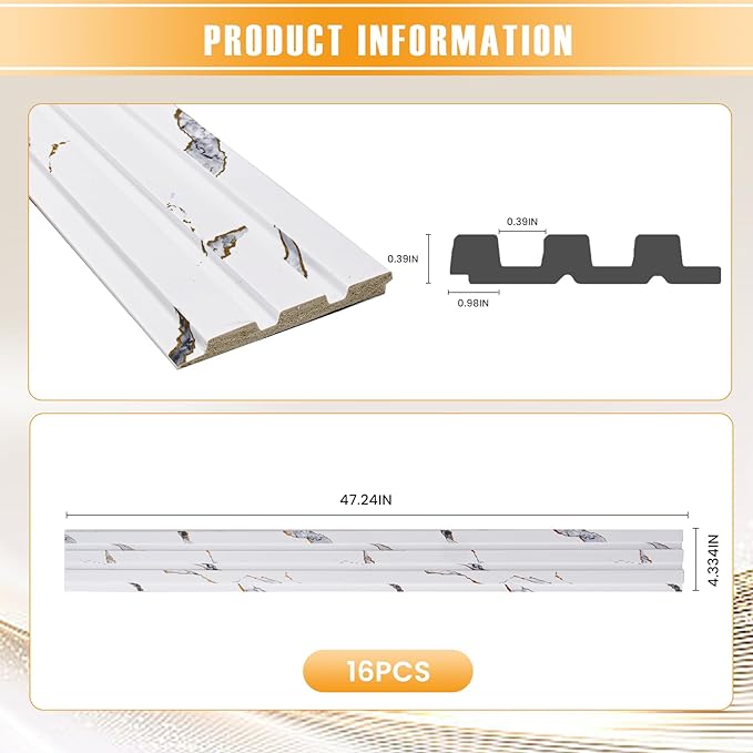 16 Pack Faux Marble Slat Wall Panels