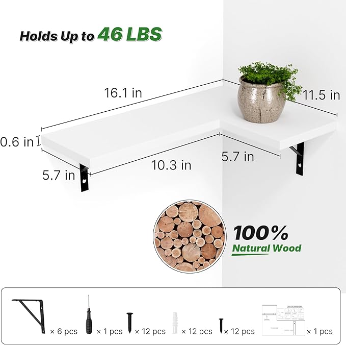 NATURE'S SOURCE Corner Floating Shelves Set of 4, Corner Shelves Wall Mounted