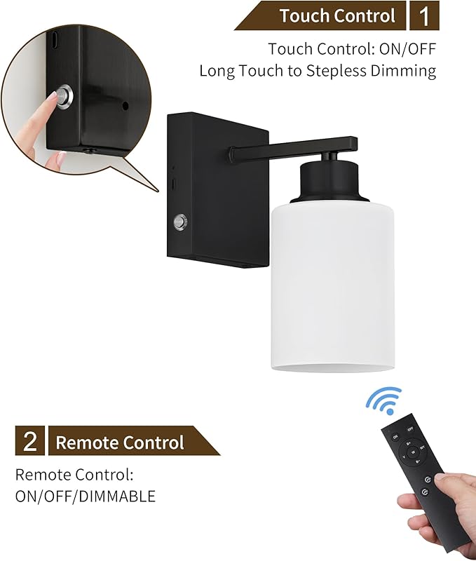 Rayogale Battery Operated Wall Sconce Set of 2, Easy Install Dimmable Wireless