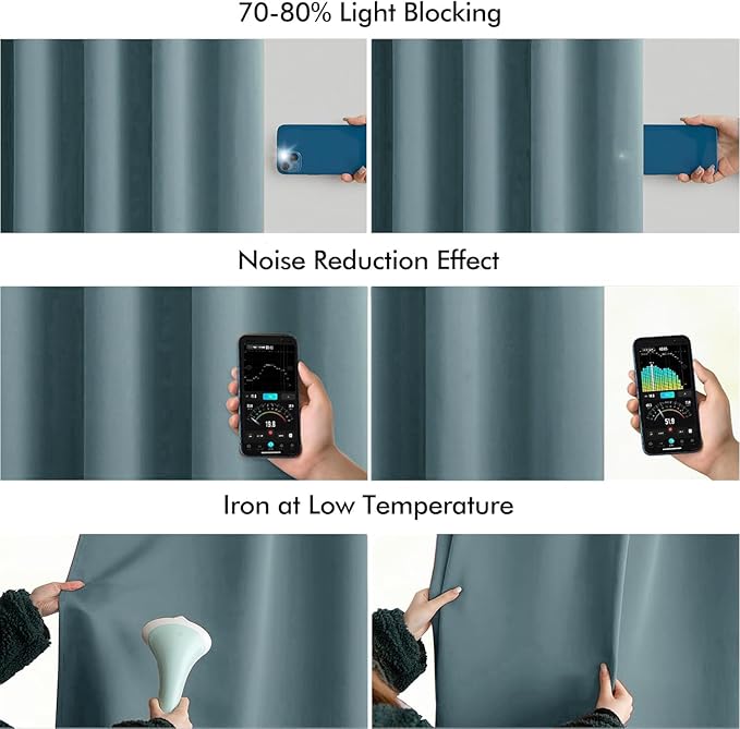 MIULEE Greyish Blue Back Tab Blackout Curtains 102 Inch Long 2 Panels Set