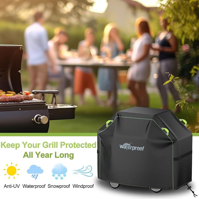 Grill Cover, 52 inch BBQ Grill Cover for Outdoor Grill, 420D Waterproof Fabric, UV & Fade Resistant, All-Weather Barbecue Gas Grill Cover with Handles, Straps & Adjustable Drawstring
