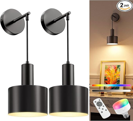 NIORSUN Battery Operated Wall Sconce Set of 2, 9 Colors Sconces Wall Decor