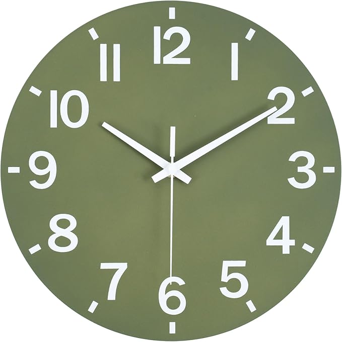 HZDHCLH Wall Clock 12 Inch Silent Non Ticking Wood Battery Operated Green