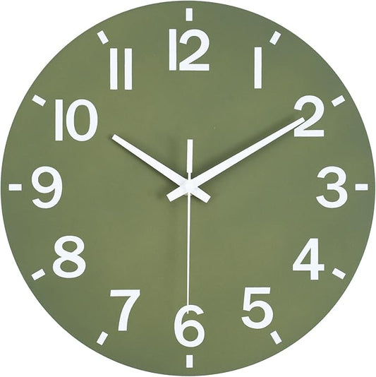 HZDHCLH Wall Clock 12 Inch Silent Non Ticking Wood Battery Operated Green