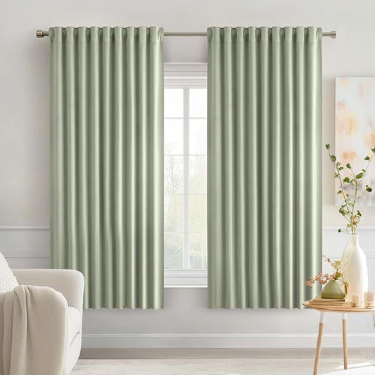 MIULEE Sage Green Back Tab Blackout Curtains 63 Inch Length 2 Panels Set
