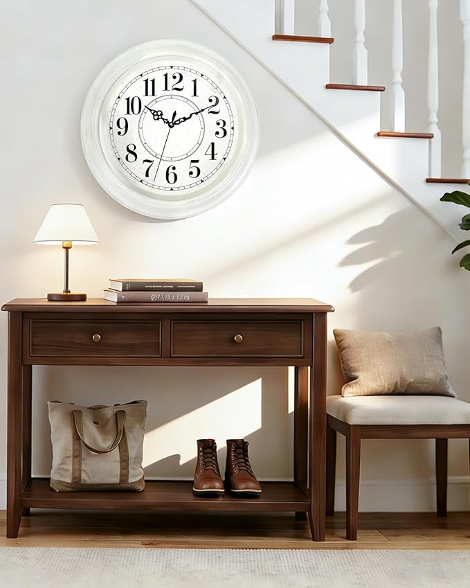 Vintage Wall Clock 16 Inch Quartz Silent Non-Ticking Analog Clock Battery