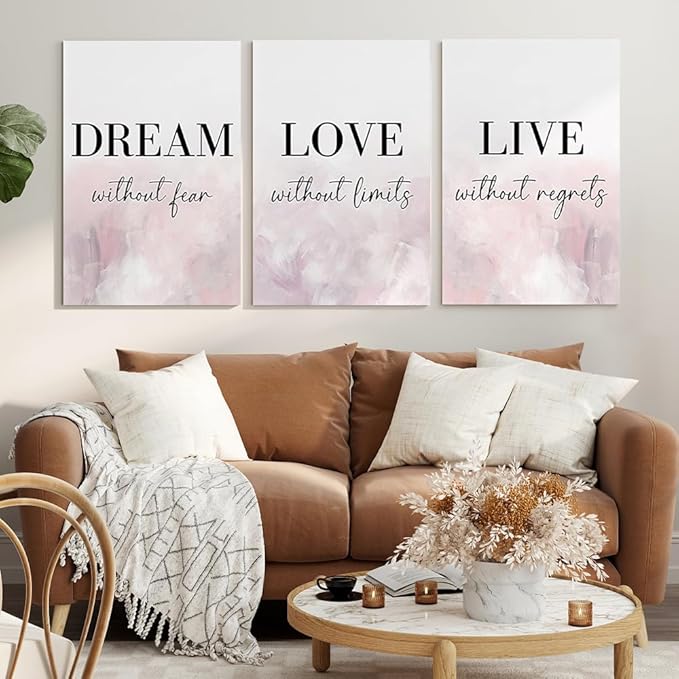 GUBIYU Dream Love Live Quotes Posters Print Set of 3 Pink Purple Love Quotes