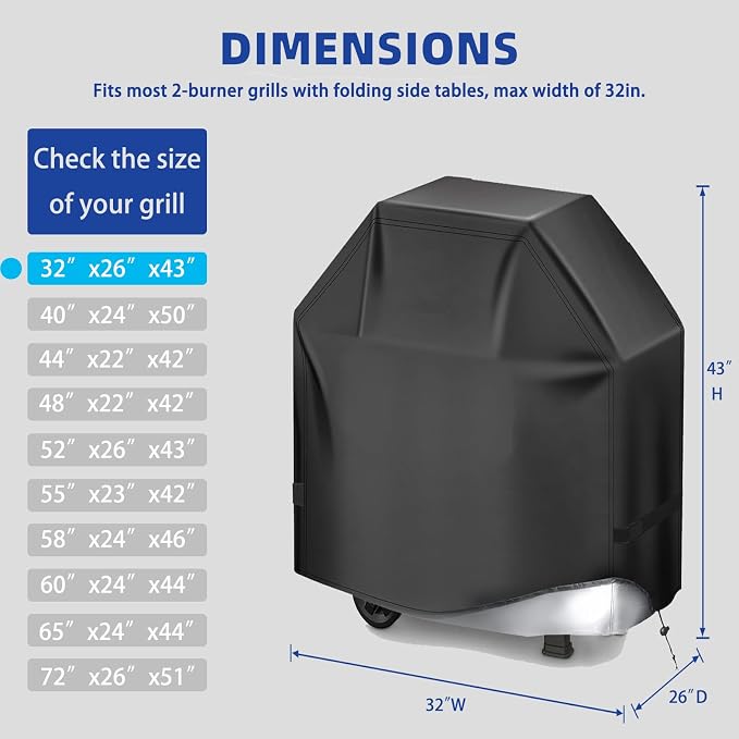 Perfect Grill Cover for Outdoor Grills Waterproof Rip-Proof Weather Resistant for Reliable Protection Griddle Cover Easy to Clean Adjustable Hem Drawstring Fade Resistant (Brown, 32)