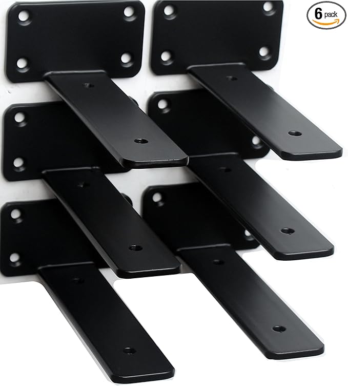 6 Pack - 5 inch Black Hidden L Shelf Bracket Iron Floating Shelf Brackets