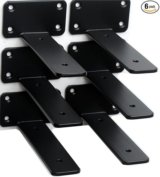 6 Pack - 5 inch Black Hidden L Shelf Bracket Iron Floating Shelf Brackets