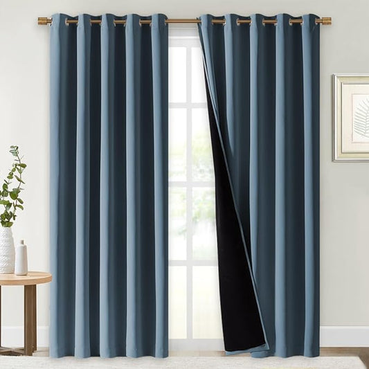 NICETOWN 100% Blackout Window Curtain Panels, Smoky Blue, Cold and Full Light