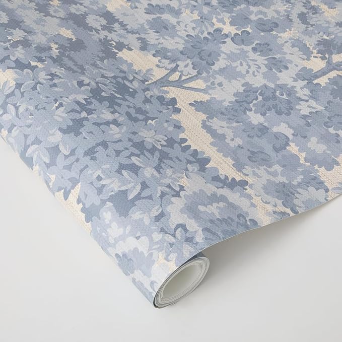 Tempaper Textured Blue Canopy Toile Faux Grasscloth Removable Peel and Stick