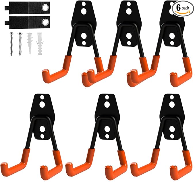 6-Pack Small Square Heavy Duty Garage Hooks, Utility Room Storage