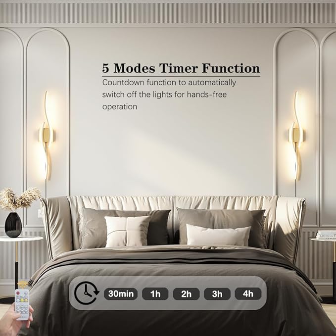 Daunton Modern Gold Plug in Wall Sconce Set of 2, Indoor Dimmable Light Fixture