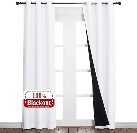 NICETOWN White Blackout Curtains 80 inches Long, 2 Pieces, Full Light Blocking