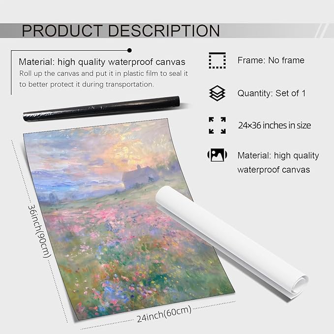 rumlud Pastel Nature Floral Poster Vintage French Country Landscape Wall Art