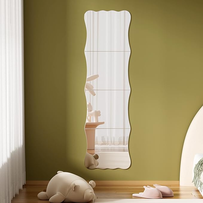 Wavy Shatterproof Full Length Wall Mirror Tiles, Unbreakable Acrylic Safety