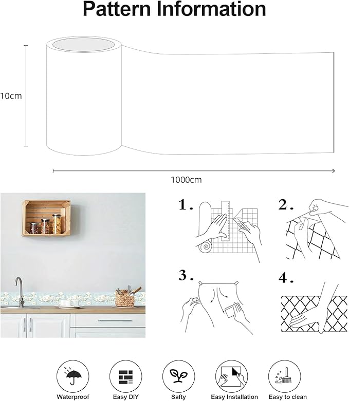 3D Floral Wallpaper Border White Peony Peel and Stick Light Blue Wall Border