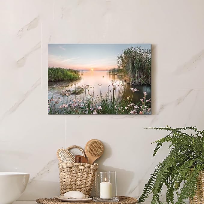 lake pictures wall decor artwork: scenic canvas wall art lake scene artwork nature scenery painting - sunset landscape prints for bedroom house 16"x11"